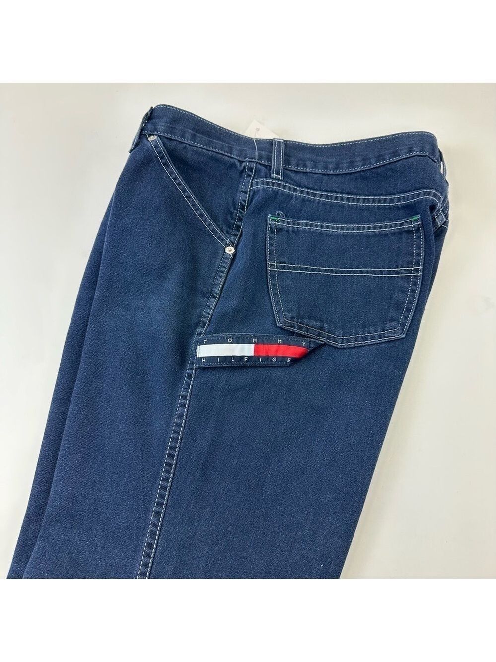 90s Vintage Hilfiger men denim carpenter jeans Size 32in Inseam 31.5in - Picture 13 of 16